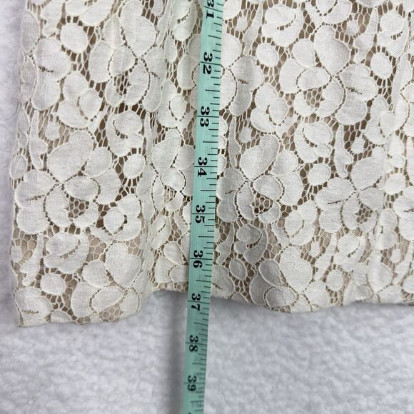 Ann Taylor Size 14P Sleeveless Lace Mid Dress Beige Ivory Lined Overlay Elegant - Picture 14 of 14